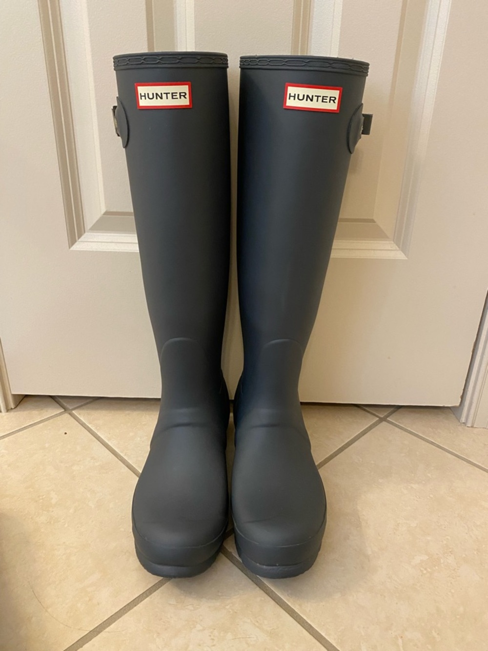 Hunter Black Tall Matte Rain Boots with Logo